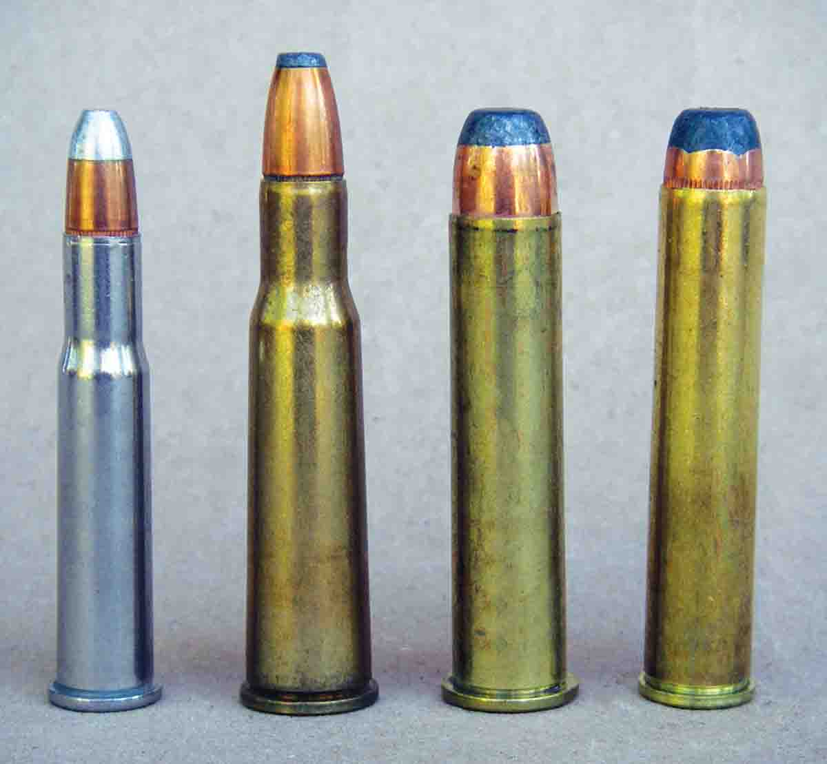 Levergun cartridges include (left to right): the .30-30 Winchester, .348 Winchester, .45-70 and the .444 Marlin.